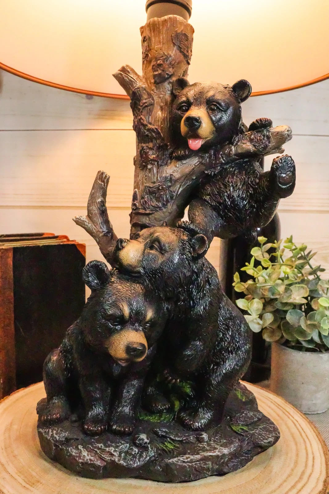 Lámpara de mesa con cachorros de oso negro trepando y pantalla de oso (juego de 2)-4