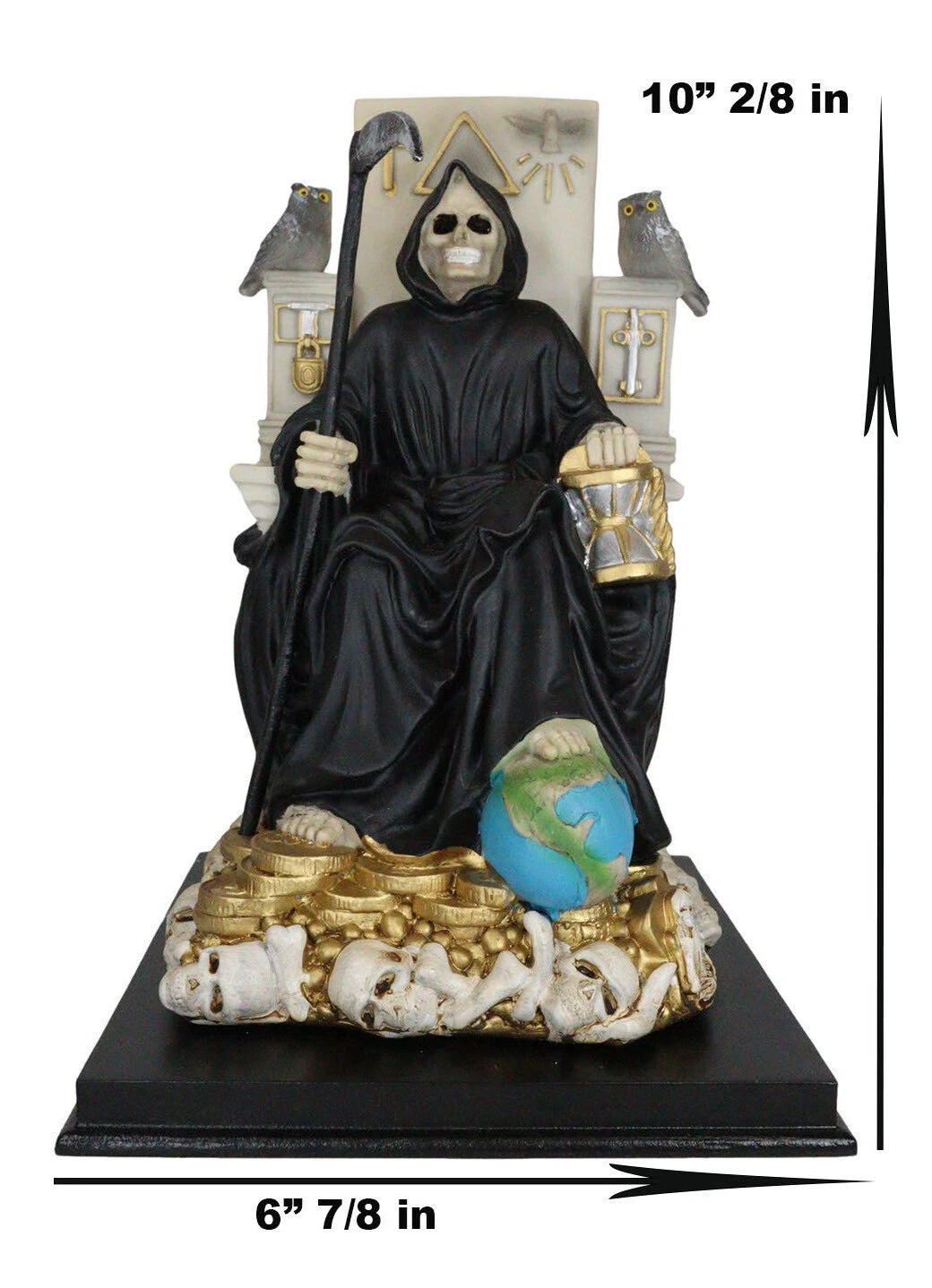 Black Santa Muerte Holding Scythe Seated On Throne Statue Our Lady Of Death-5