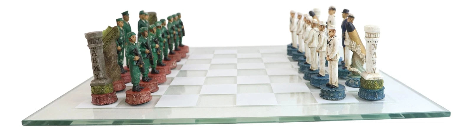 USA Soldier Theme Army vs Navy Chess Set Hand Painted with Glass Board 17 Inch-8
