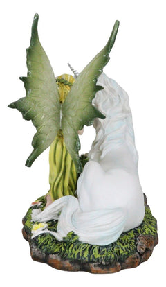 Green Earth Gaia Fairy With Rare Floral White Unicorn Statue Decor Figurine 7"L-5