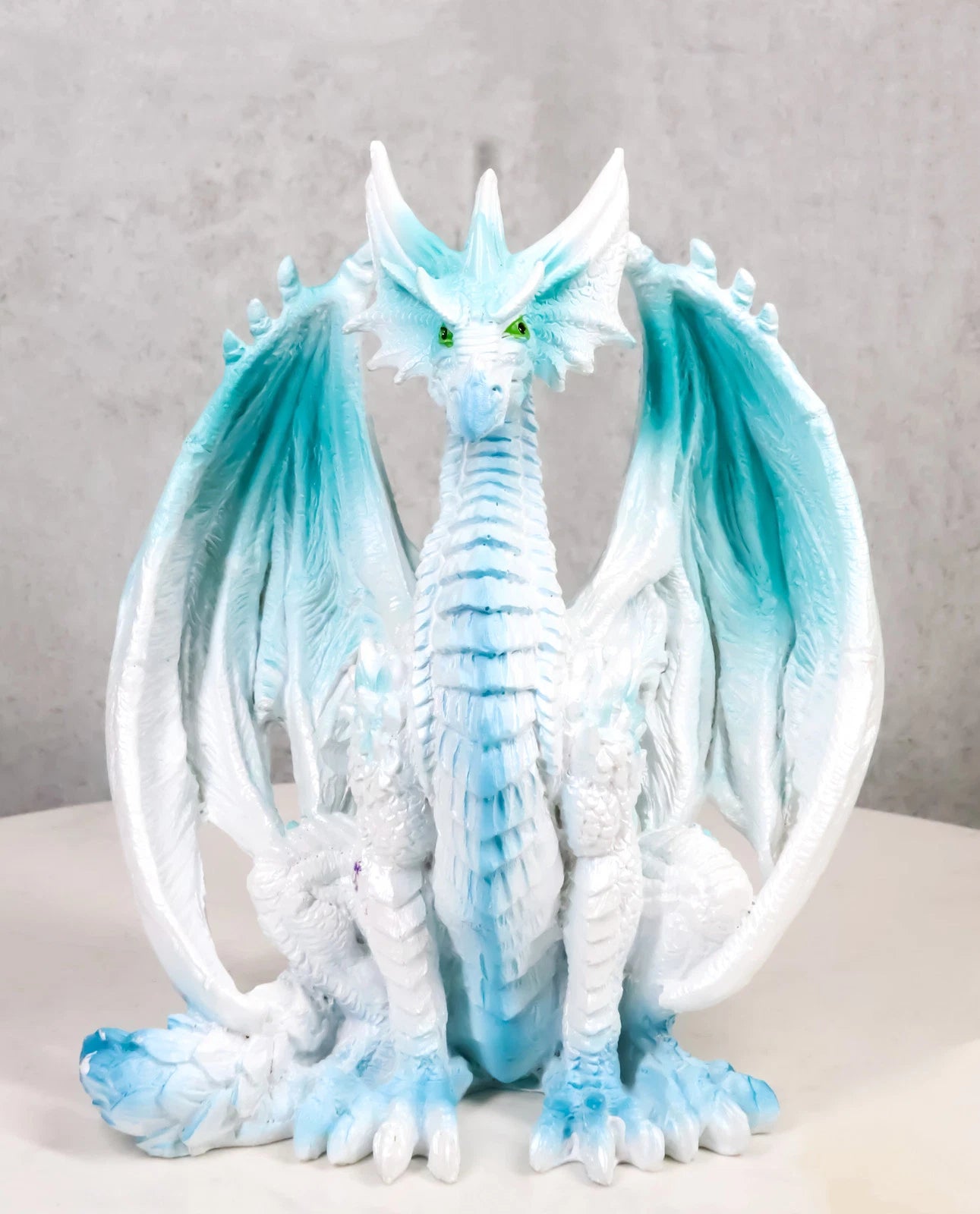 Fantasy Land Of Dragons Crouching Pale White Arctic Snow Winter Dragon Figurine