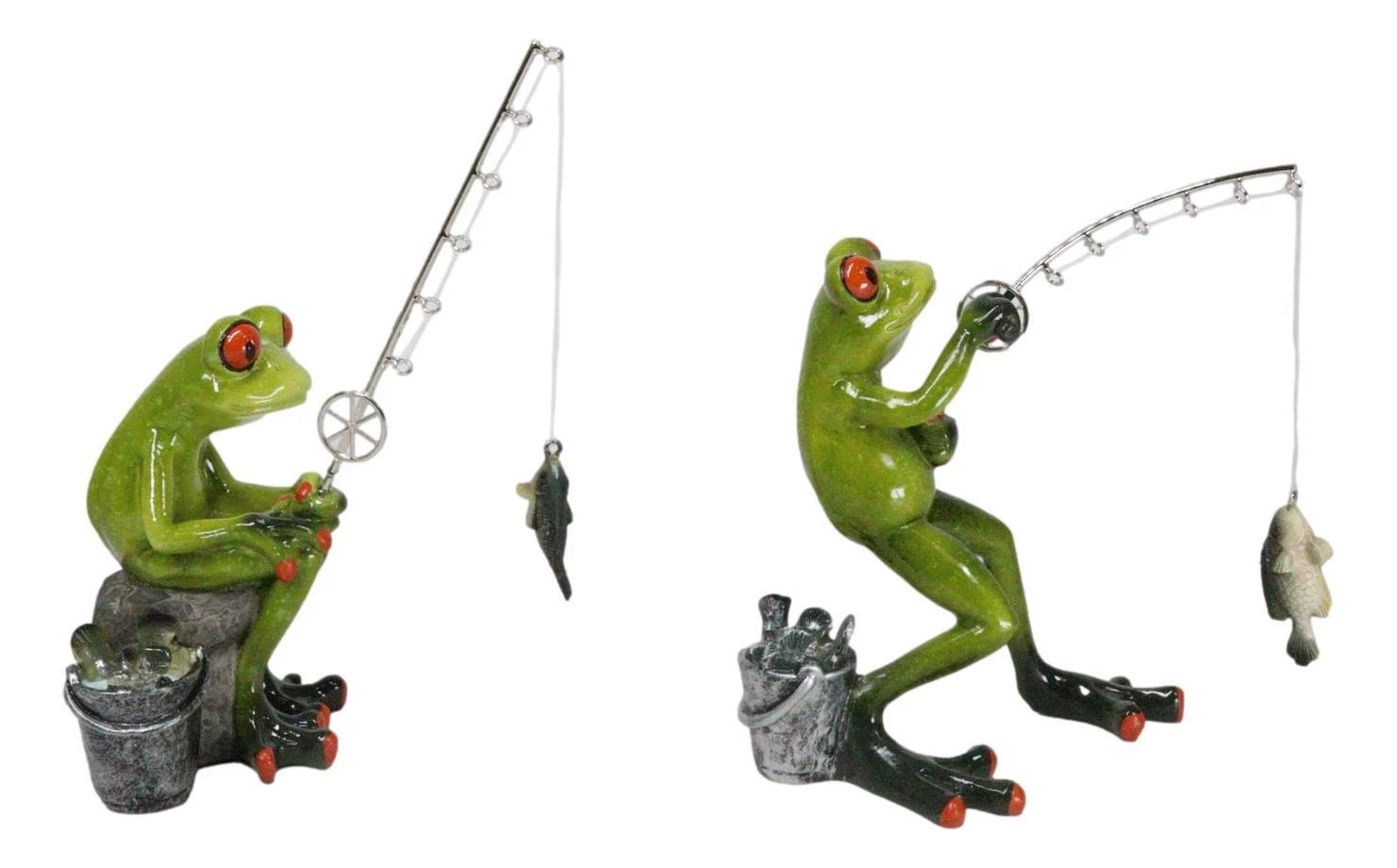 Pack of 2 Favorite Pastime Green Frogs Besties Rod Fishing by The Pond Figurines-3