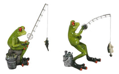 Pack of 2 Favorite Pastime Green Frogs Besties Rod Fishing by The Pond Figurines-3