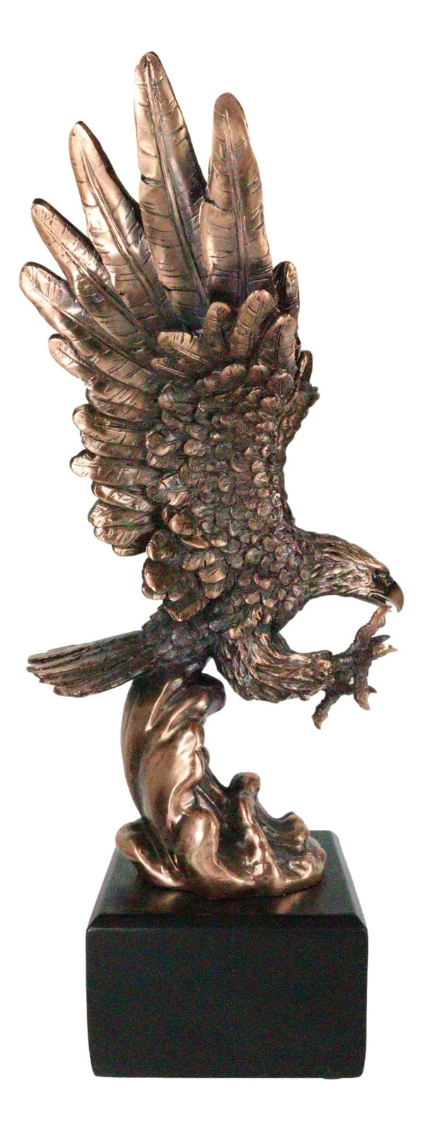 Electroplated Bronze Resin Bald Eagle With Open Wings Swooping Over Water Statue-5