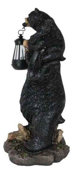 Rustic Black Bear Carrying Cub On Shoulder Statue Solar LED Lantern Light Decor-7