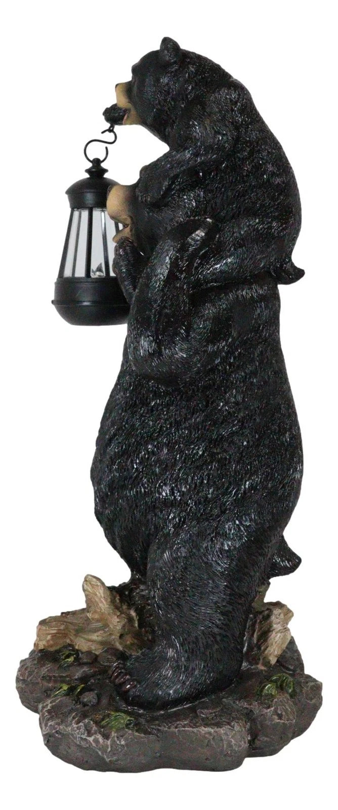 Rustic Black Bear Carrying Cub On Shoulder Statue Solar LED Lantern Light Decor-7