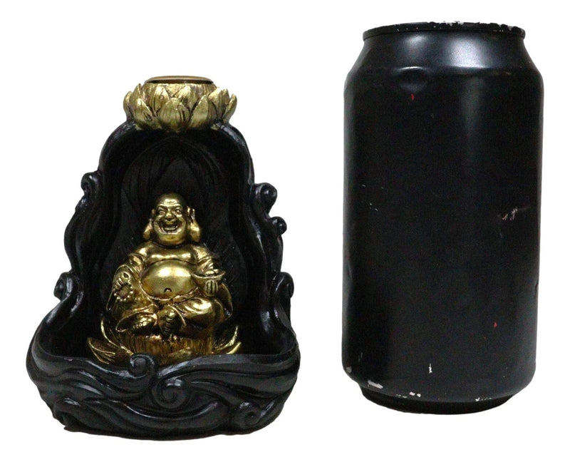 Golden Laughing Buddha Hotei On Black Cloud Lotus Backflow Incense Cone Burner-7