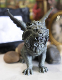 Gothic Winged Aslan Roaring Lion Battle War Cry Gargoyle Figurine 7"H-1