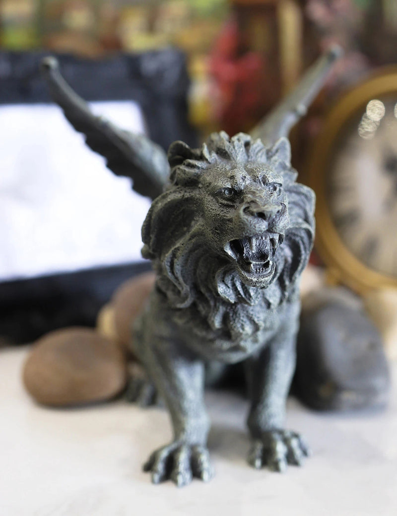 Gothic Winged Aslan Roaring Lion Battle War Cry Gargoyle Figurine 7"H-1
