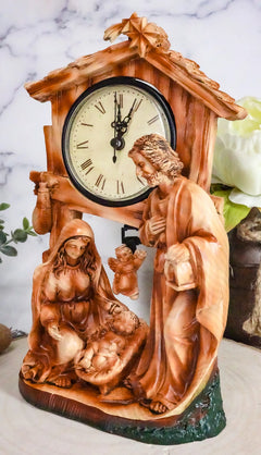 Christian Rustic Holy Family Nativity of Jesus Desk Table Clock Figurine-2