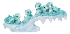 Winter Wonderland Ice Blue Baby Dragons On Frozen Bridge Glacier Rock Figurine-7