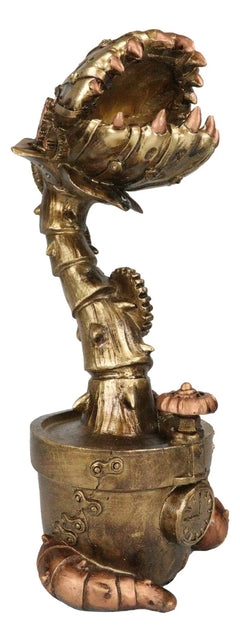 Geared Clockwork Vintage Steampunk Cyborg Venus Flytrap Plant In Pot Figurine-5