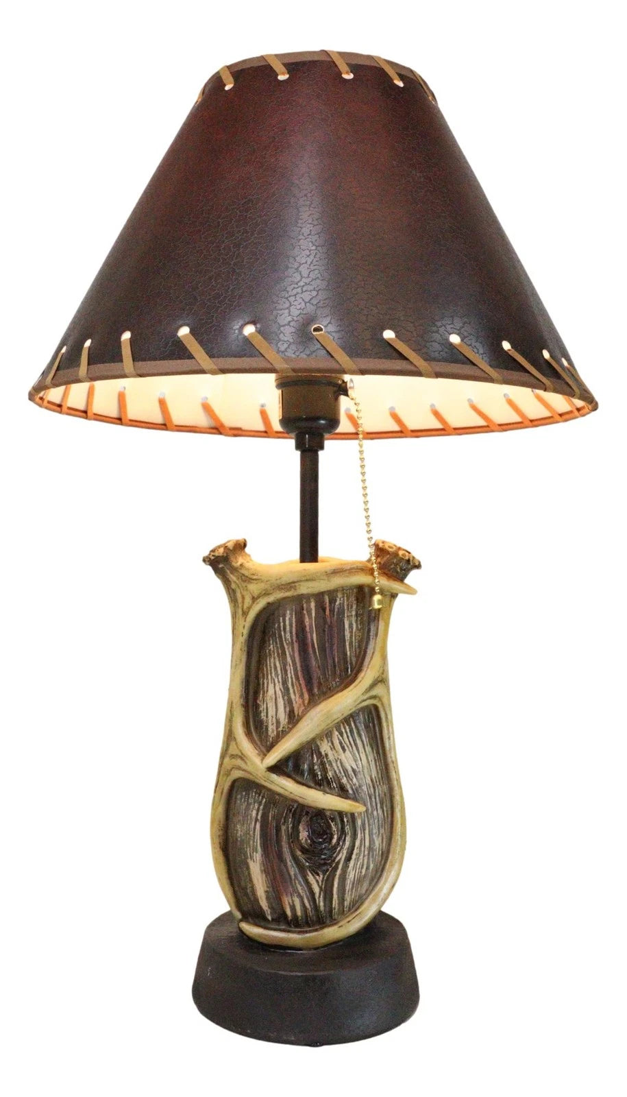 Rustic Western Hunters Lodge Deer Antlers On Driftwood Trunk Desktop Table Lamp-5