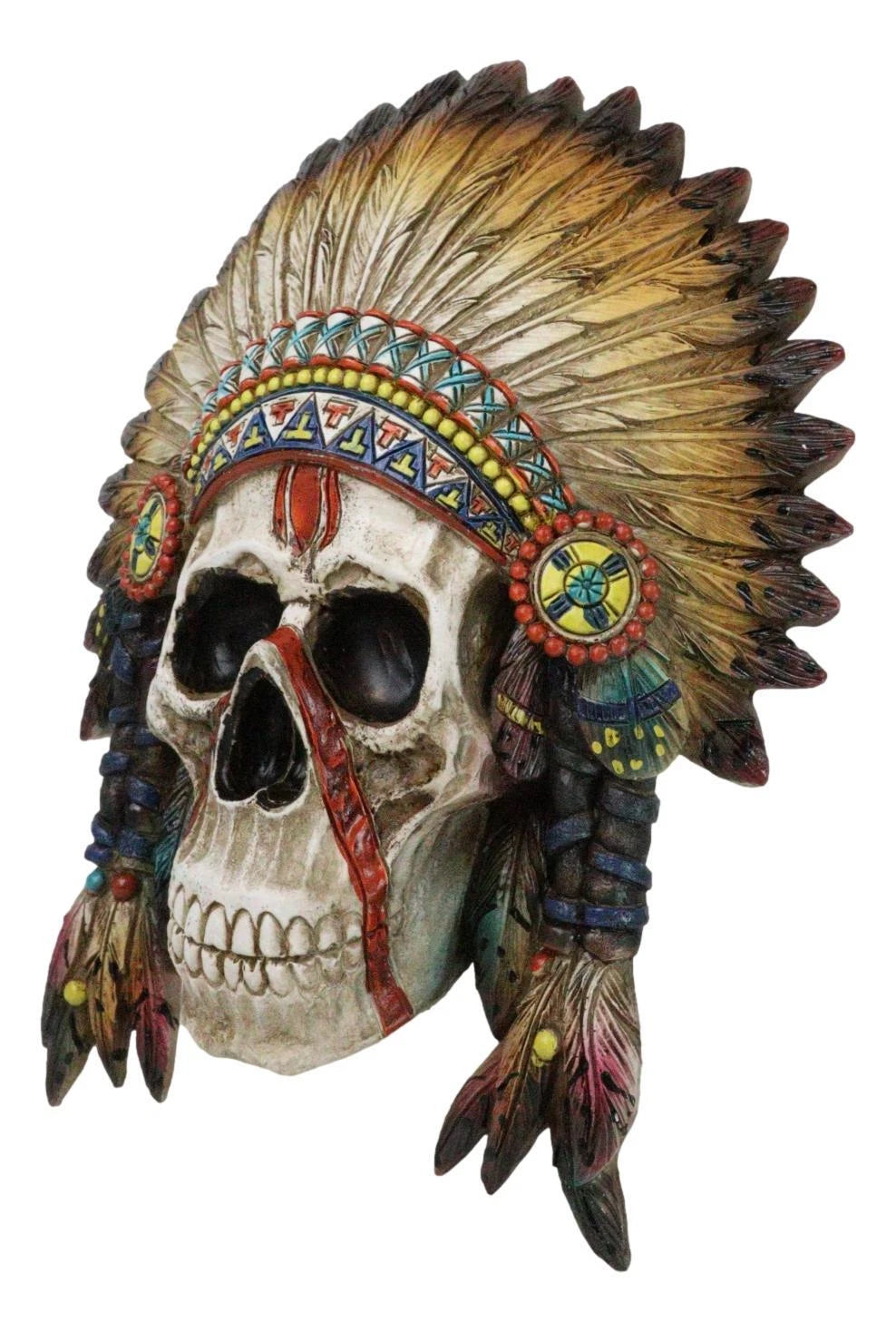 Native American Indian Chief Warpath Skull with Headdress Wall Decor Plaque-4