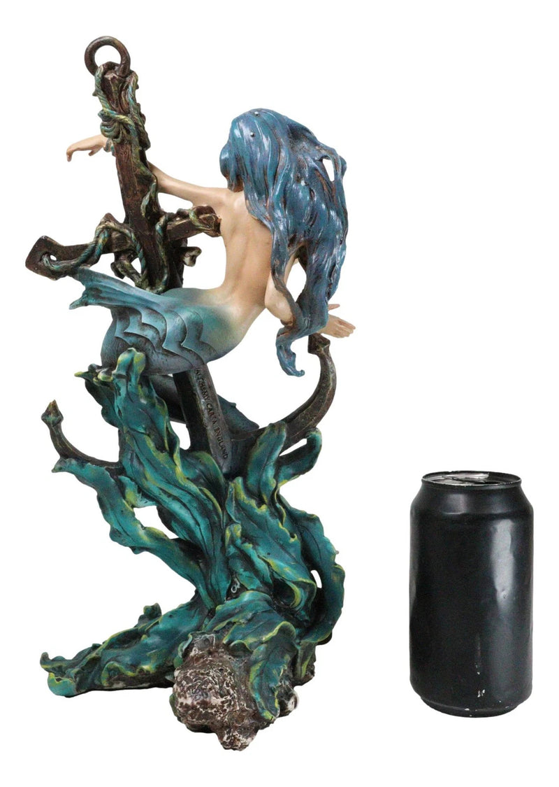 Siren Mermaid Holding Ship Anchor with Skulls On Ocean Waves Home Decor Figurine-4