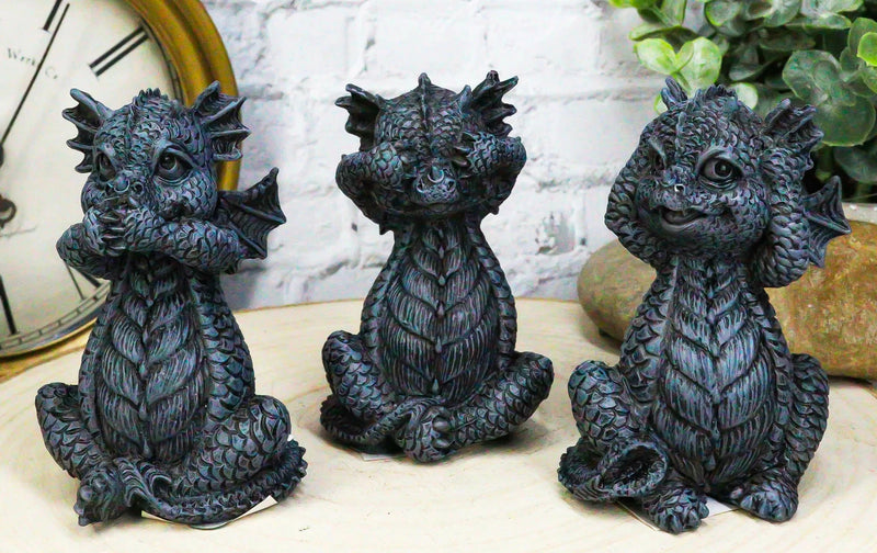 Whimsical Dragon Hatchlings See Hear Speak No Evil Baby Dragons Statue Set Of 3-2