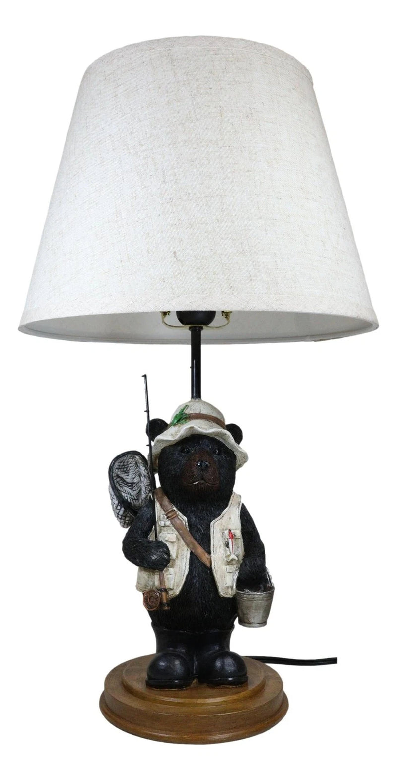 Camping Fisherman Angler Bear Going Fishing With Pole Net And Bucket Table Lamp-5