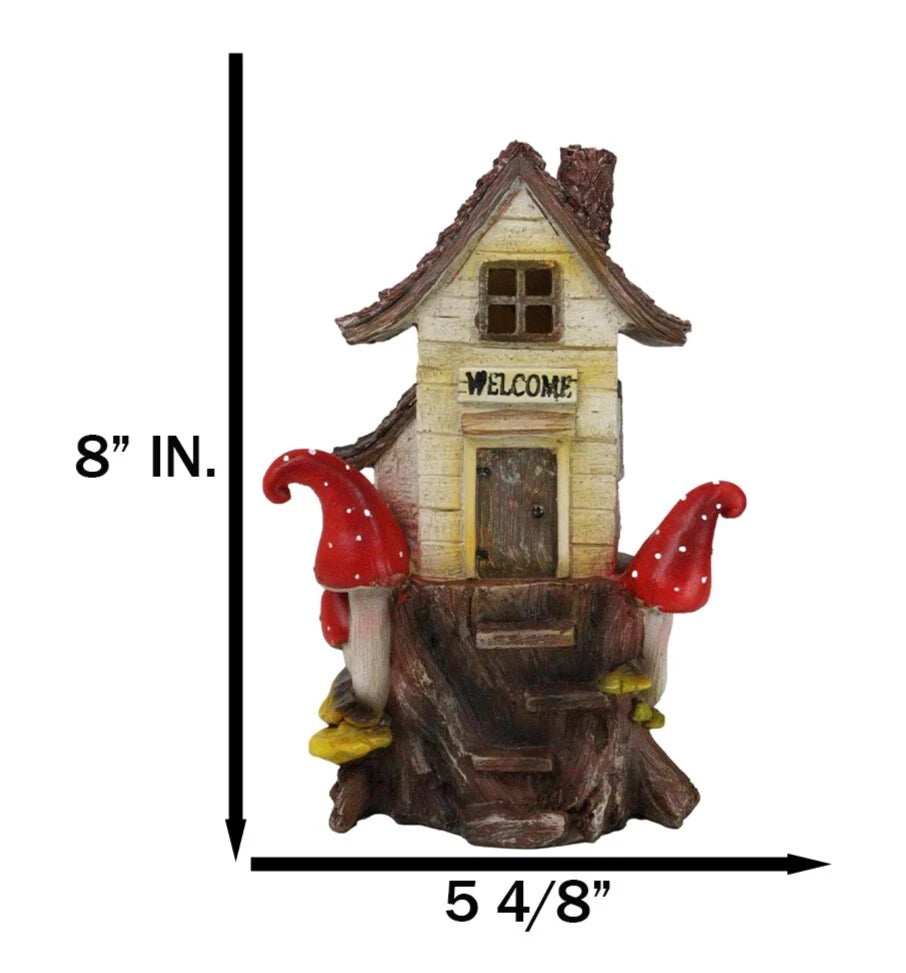Fairy Garden LED Light Up Cottage Tree House With Toadstool Mushrooms Figurine-5