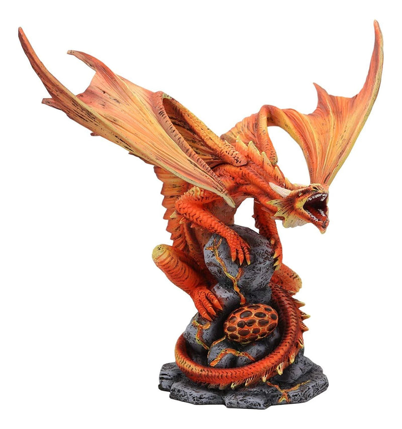 Roaring Red Phoenix Fire Dragon Guarding Egg Hatchling Statue 10"H Anne Stokes-7