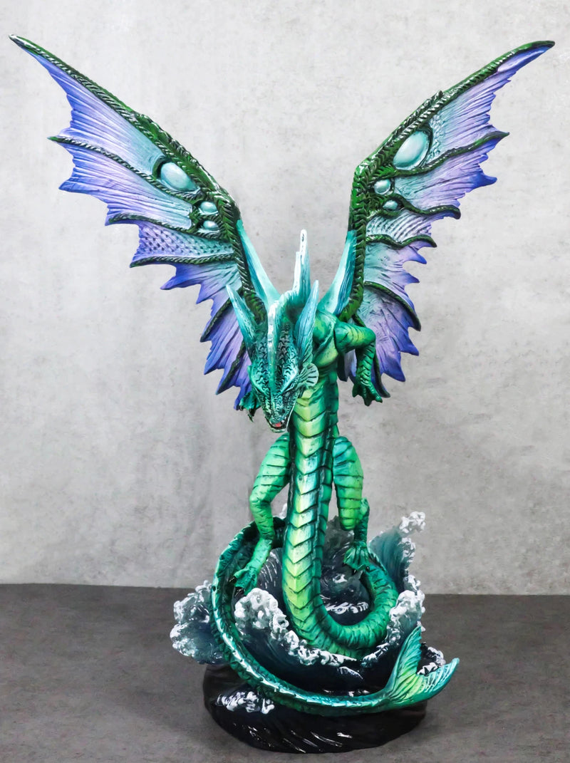 Large Fantasy Elemental Water Dragon Rising Above Sea Waves Collectible Figurine-1