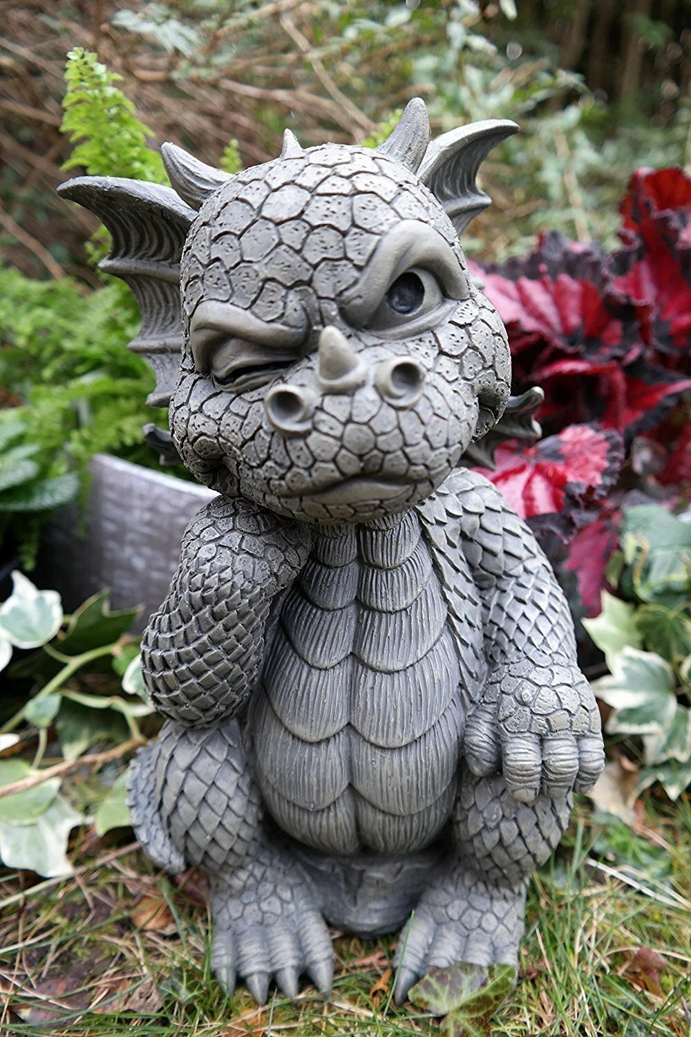 The Thinker Whimsical Garden Dragon Statue 10"H Cute Baby Dragon Winking Eye-5