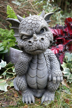 The Thinker Whimsical Garden Dragon Statue 10"H Cute Baby Dragon Winking Eye-5