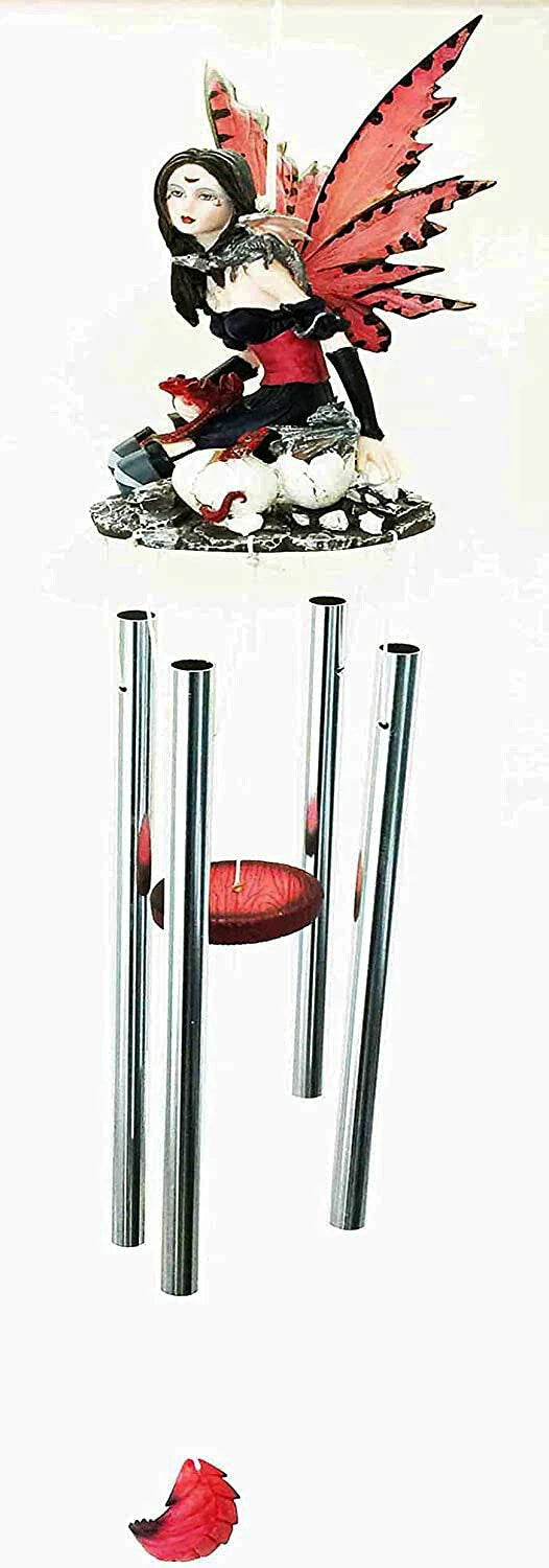 Red Tribal Fairy W/ Dragon Hatchlings Resonant Relaxing Wind Chime Garden Patio-5