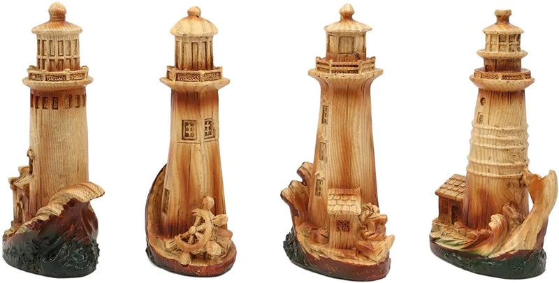 3.5"Tall Marine Scenic Lighthouse By The Ocean Set Of 4 Miniature Figurine-7