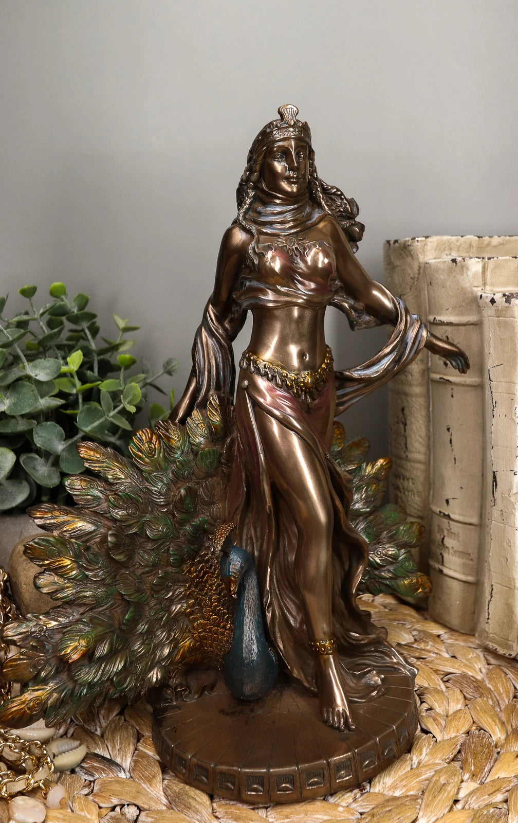 Gift Roman Juno Greek Goddess Hera with Sacred Peacock Statue-2