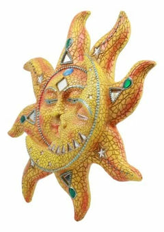 Orange Mosaic Face Sun with Yellow Mosaic Moon, 13"H Wall Plaque Decor-4