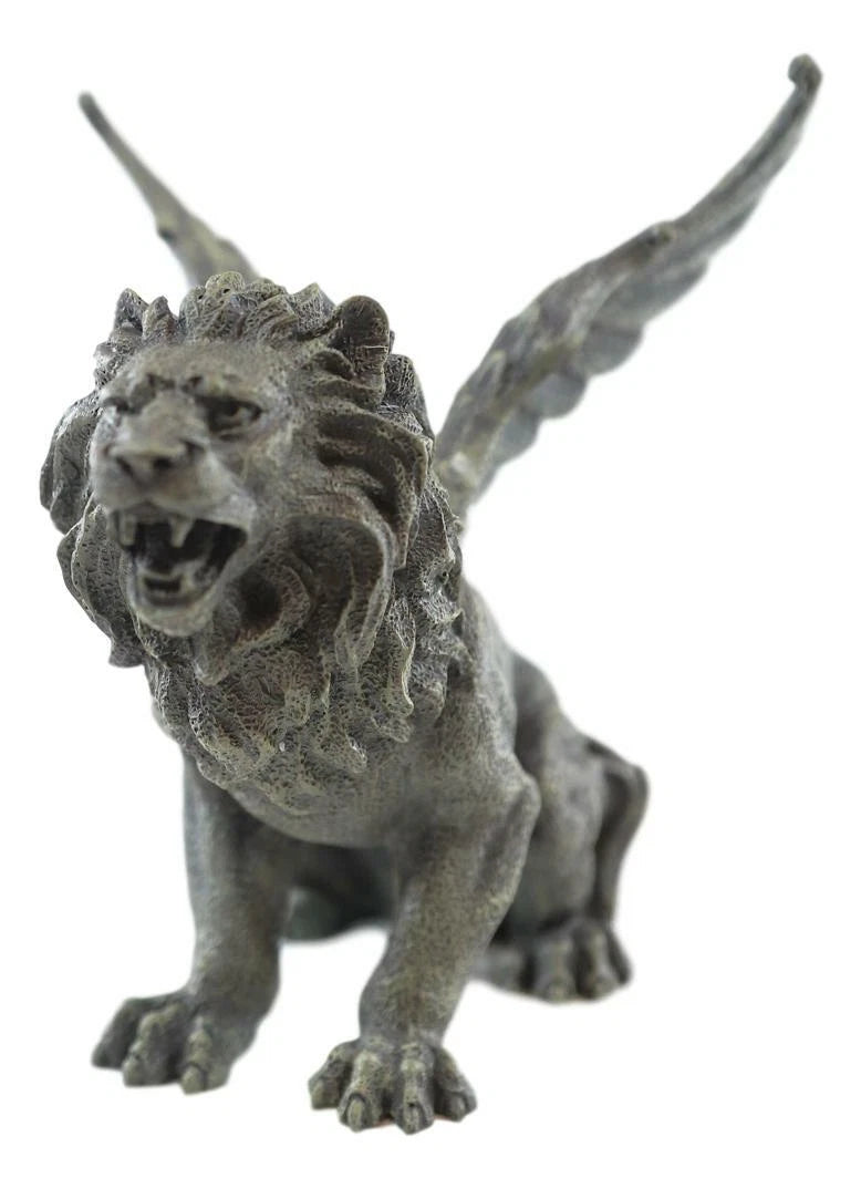 Gothic Winged Aslan Roaring Lion Battle War Cry Gargoyle Figurine 7"H-5