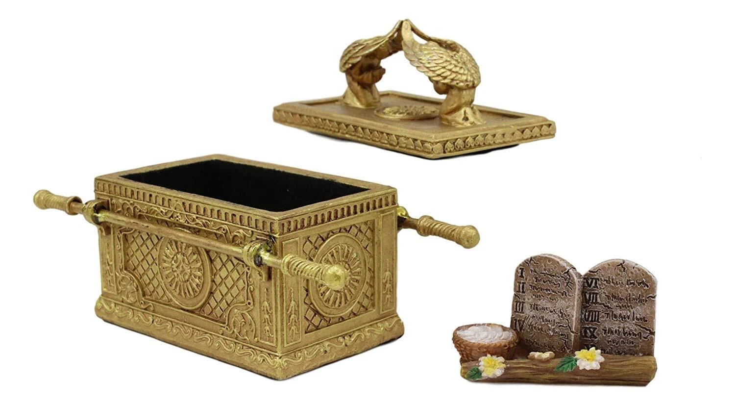 Matte Gold Ark Of The Covenant Model With Contents Figurine Decorative Box 1:16-6