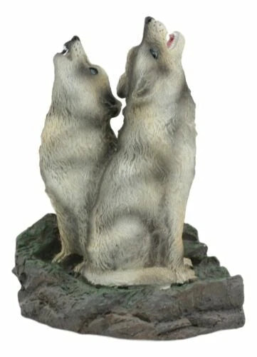 Howling Twin Gray Wolves Incense Burner Figurine 5.5 Inch Tall-5