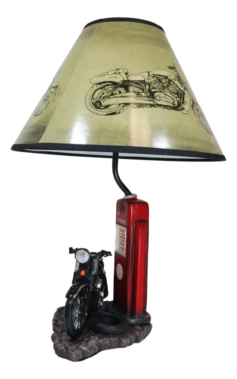 Lámpara de mesa de escritorio con pantalla, estilo retro, con surtidor de gasolina y motocicleta-5