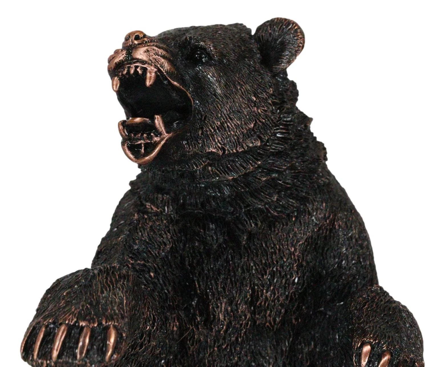 Estatua decorativa de resina galvanizada de bronce rugiente de oso negro occidental sobre sus patas traseras-6