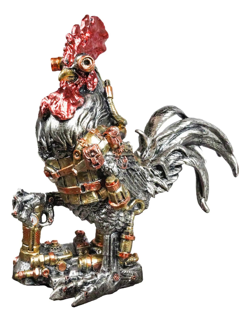 Steampunk Gearwork Robotic Cyborg Rooster Chicken In Battle Armor Figurine-5