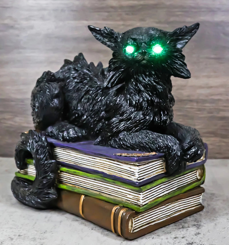 Witching Hour Mystical Black Cat With LED Eyes On Witchcraft Books Figurine-1