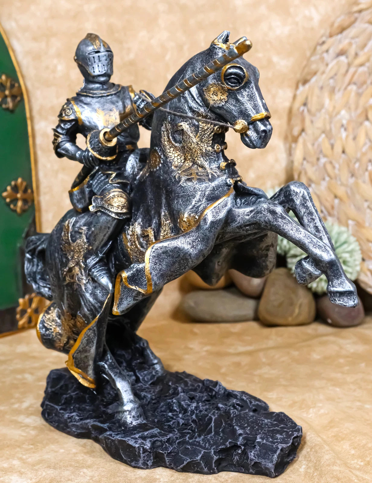 Medieval Champion Knight In Suit Of Armor With Lance On Horse Figurine-6