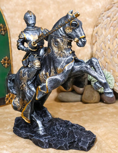 Medieval Champion Knight In Suit Of Armor With Lance On Horse Figurine-6