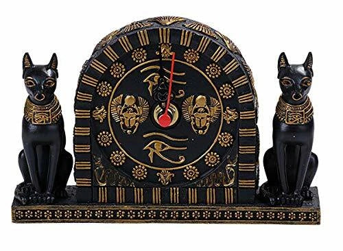 Estatua de reloj de mesa Bastet del antiguo Egipto, de 17 cm de largo y con números romanos.-4
