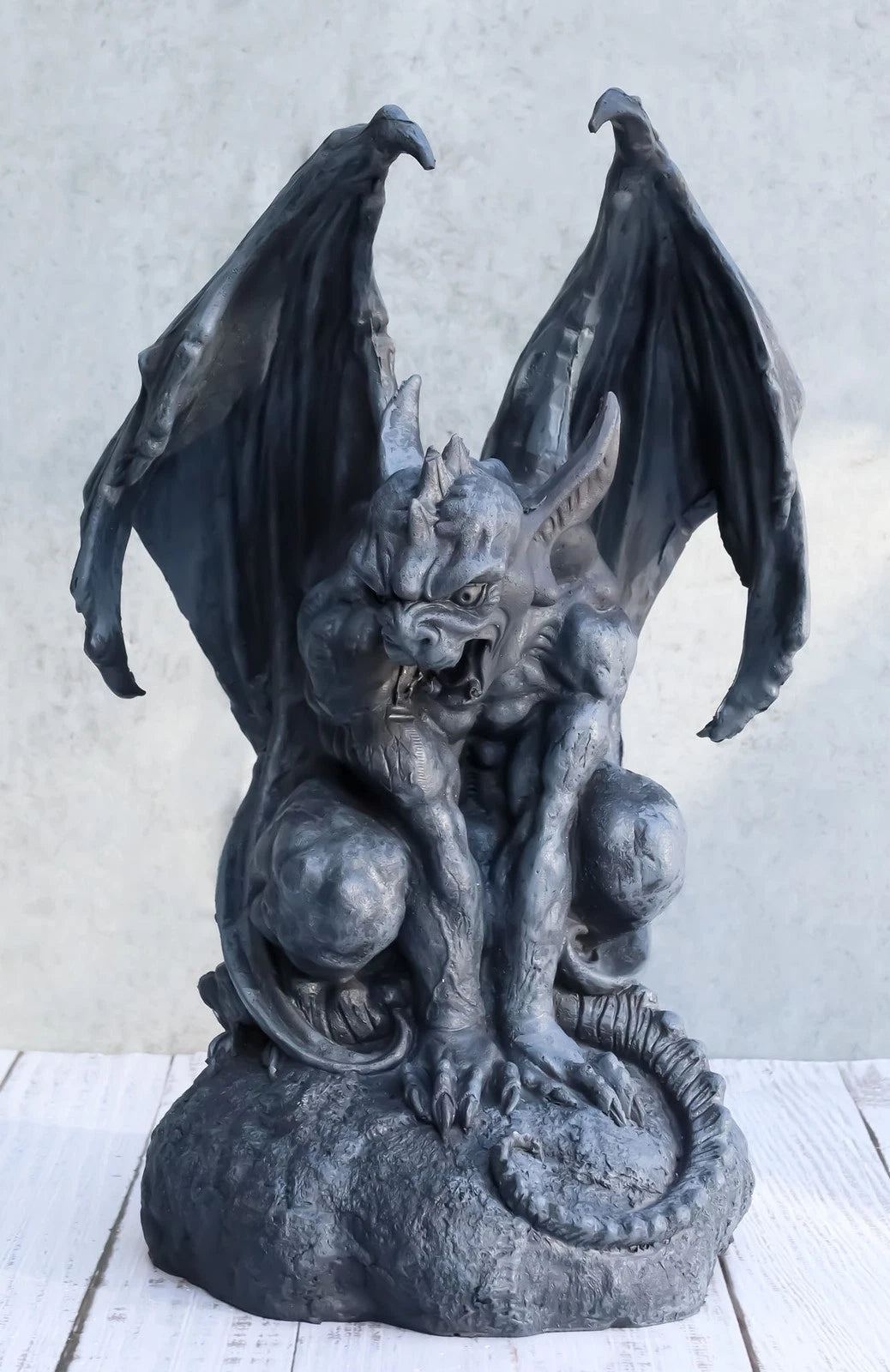 Gargoyle Statue, 12.5" Large Crouching Winged Cathedral Guardian Sculpture, Gothic Home Decor for Garden, Patio, Mantle, or Fantasy Display