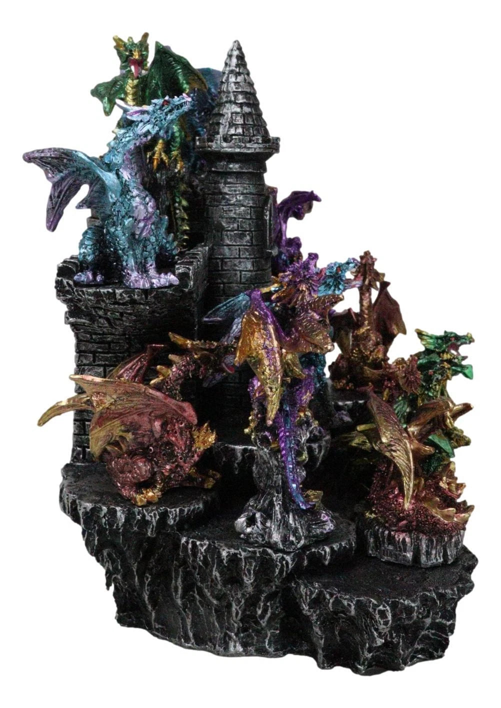 Juego de 12 mini dragones medievales coloridos en la montaña del castillo de Stonewall.-4