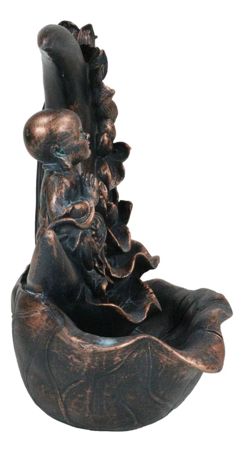 Buddha Monk On Lotus Crescent Moon Smoke Waterfall Backflow Cone Incense Burner-2