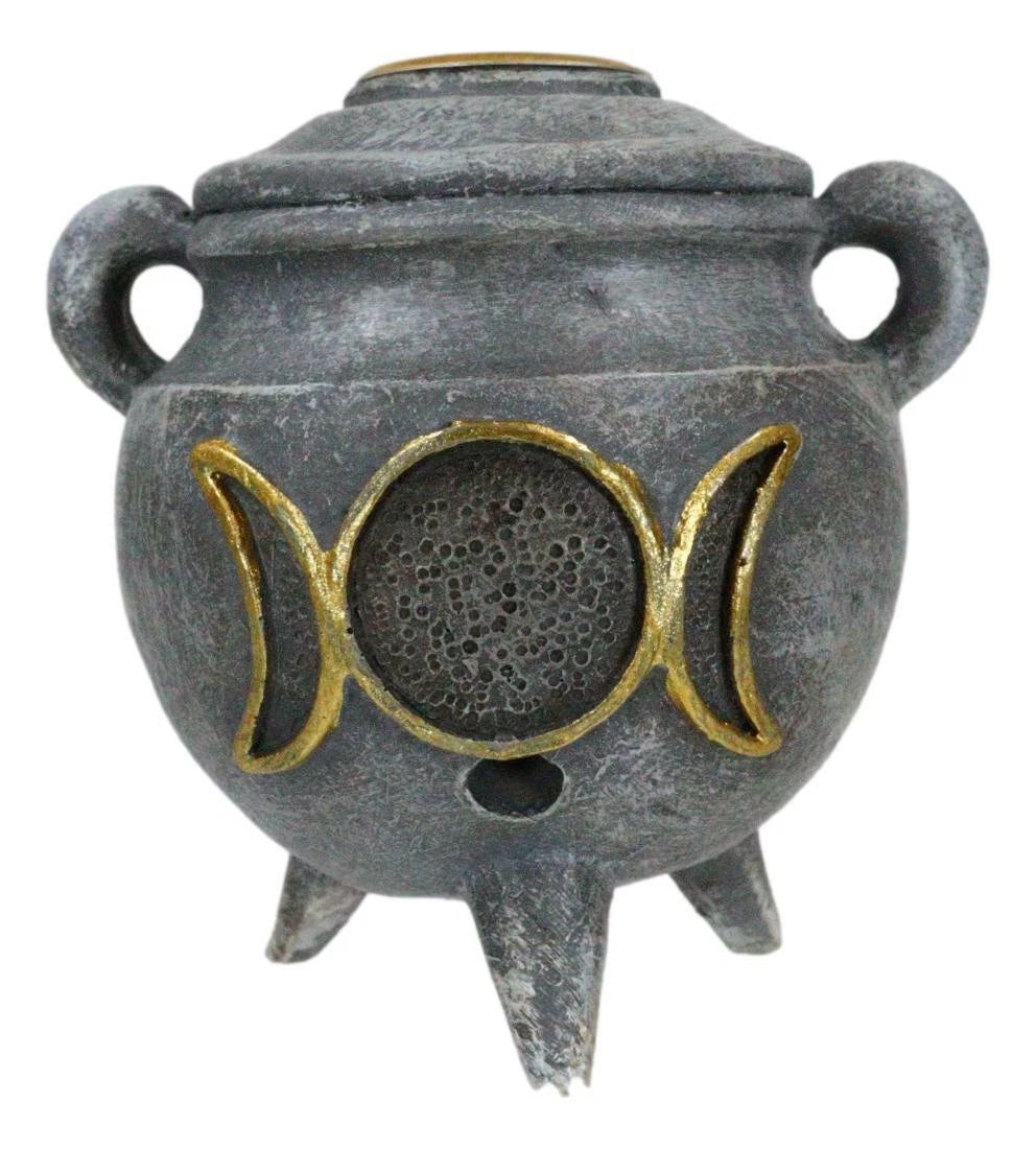 Witchcraft Wicca Triple Moon Goddess Cauldron Backflow Incense Holder Figurine-6
