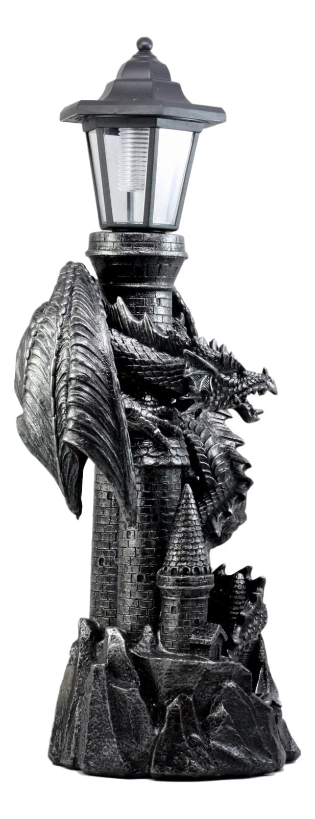 Mystical Rocky Top Castle Dungeon Guardian Dragon Solar LED Light Lantern Statue-5