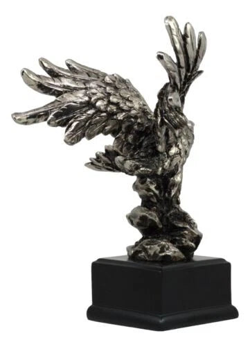 Silver Wings of Glory Bald Eagle Statue 7.75"Tall Silver Electroplated Resin-5
