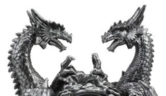 Gothic Twin Dragons Table Clock Statue With Roman Numerals In Metallic Look 11"H-5