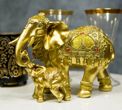Estatua familiar de elefante dorado con cría, auspiciosa, según el Feng Shui y el budismo.-6