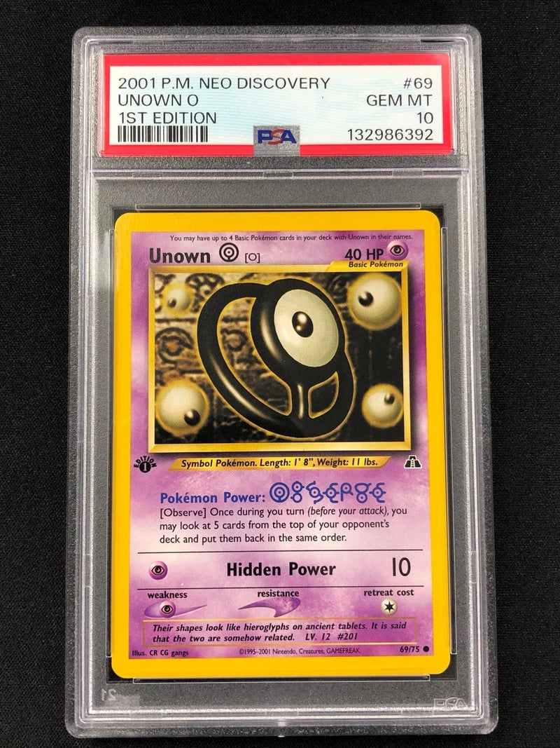 Pokemon 2001 Unown O 1st 69/75 Neo PSA 10-1
