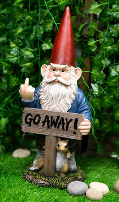 "Go Away!" Gnome Dwarf Not Welcome Statue 17.75"H Patio Outdoor Figurine-6